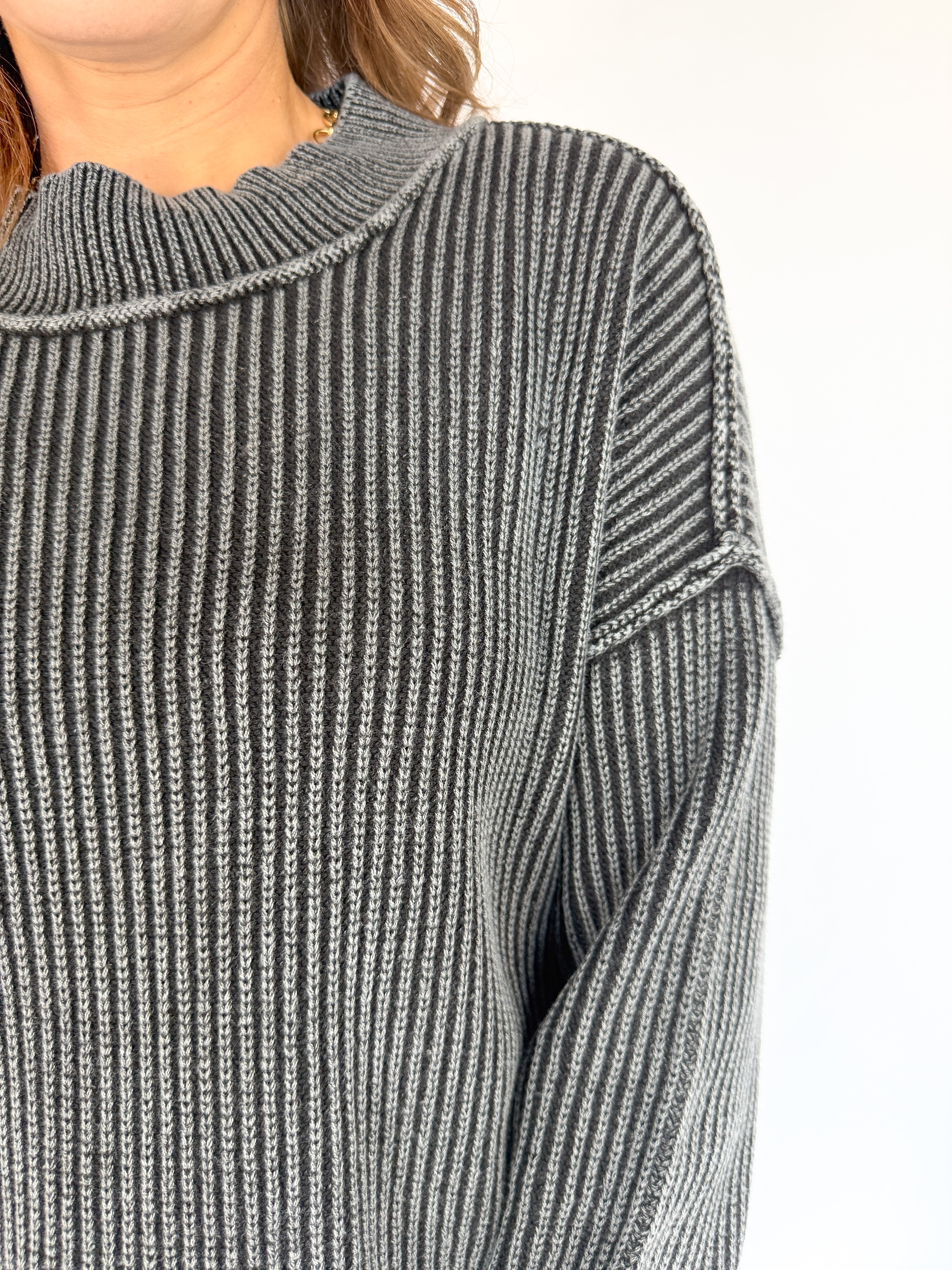 Washed Side Slit Sweater-Black - Ana Patricia Boutique
