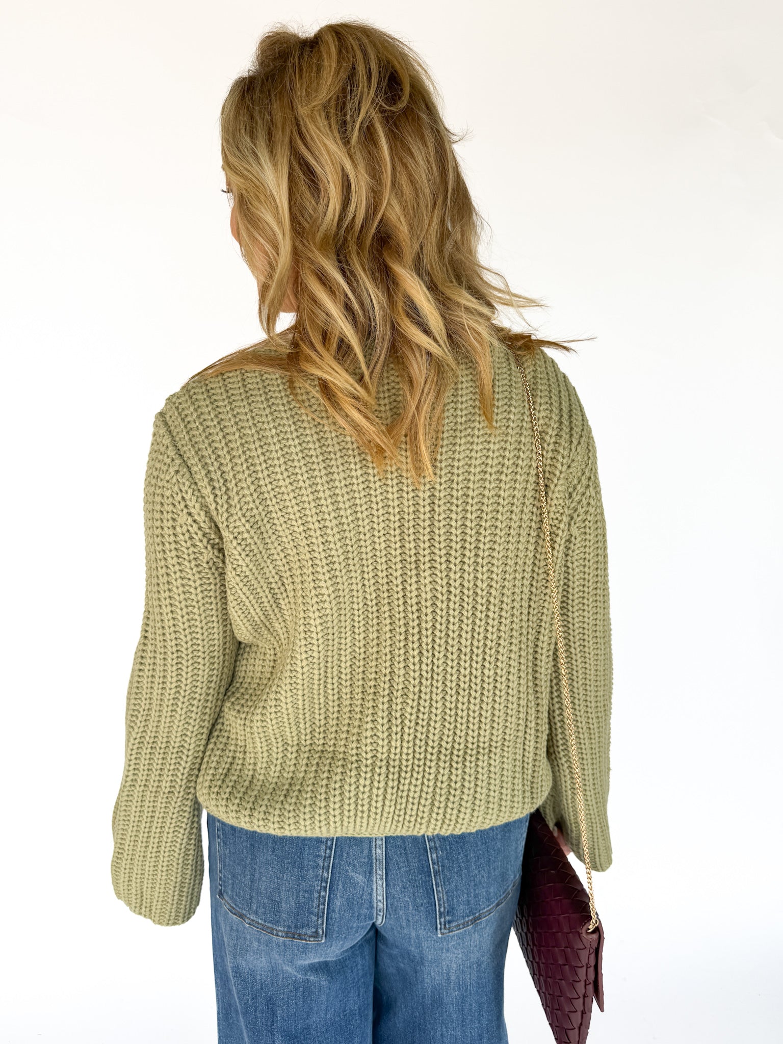 Knit Bow Cardigan Sweater- Olive - Ana Patricia Boutique