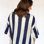 Collared Stripe Button Up Top- Navy - Ana Patricia Boutique