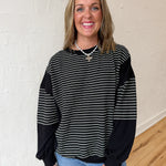 Contrasting Stripe Top- Black - Ana Patricia Boutique