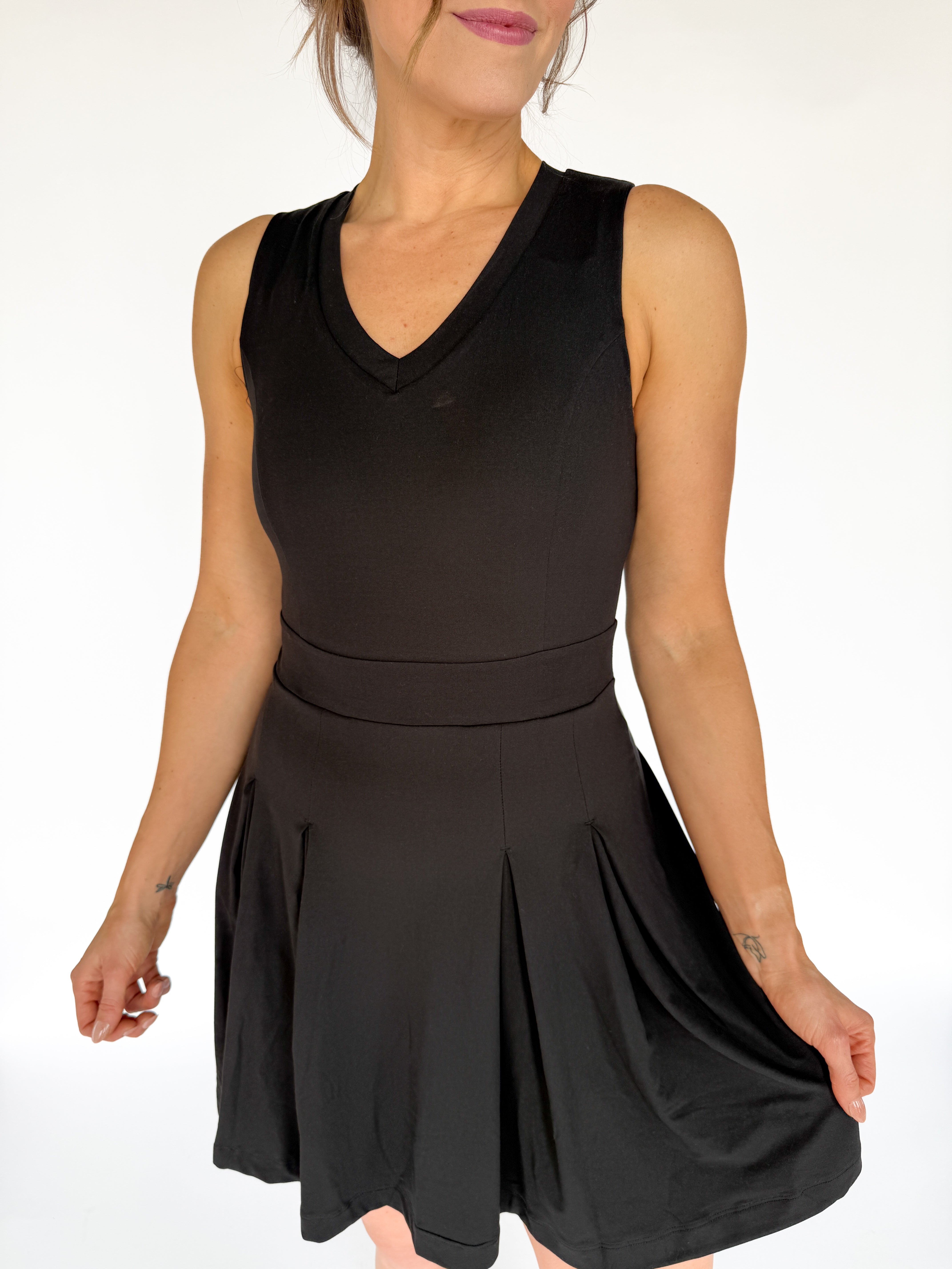 Pleated Romper Dress- Black - Ana Patricia Boutique