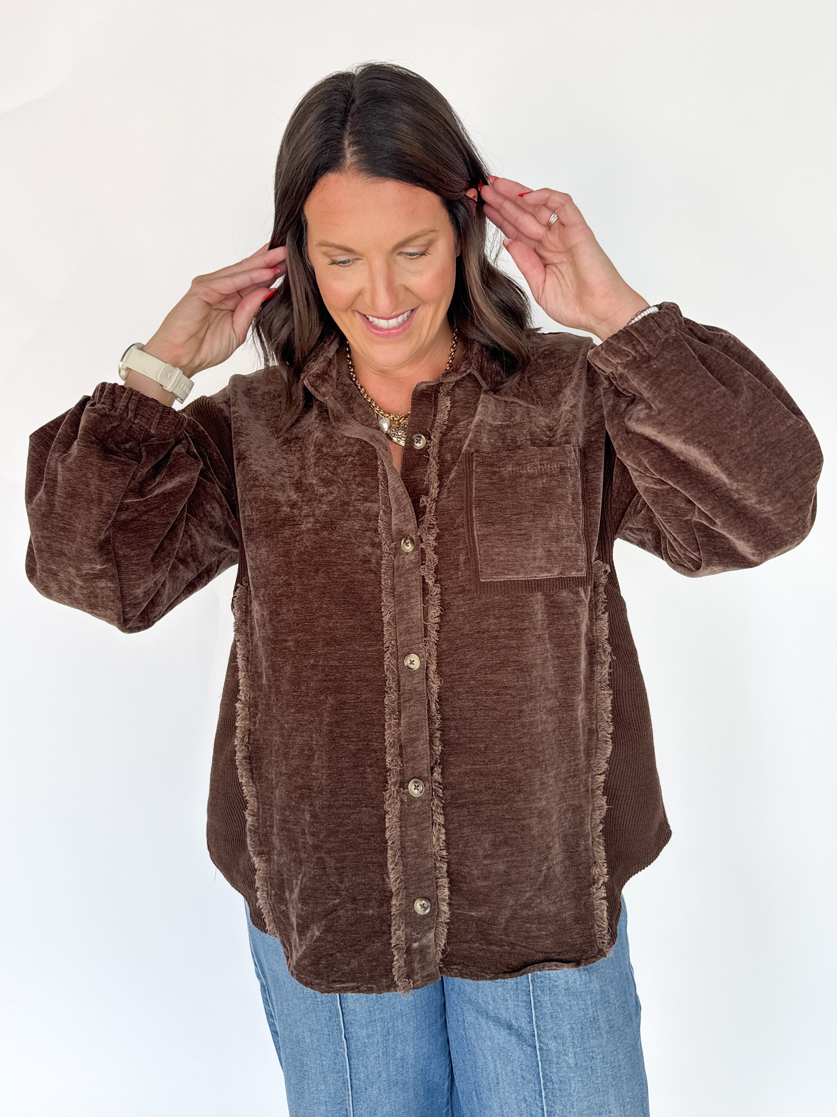 Button Down Jacket- Chocolate - Ana Patricia Boutique