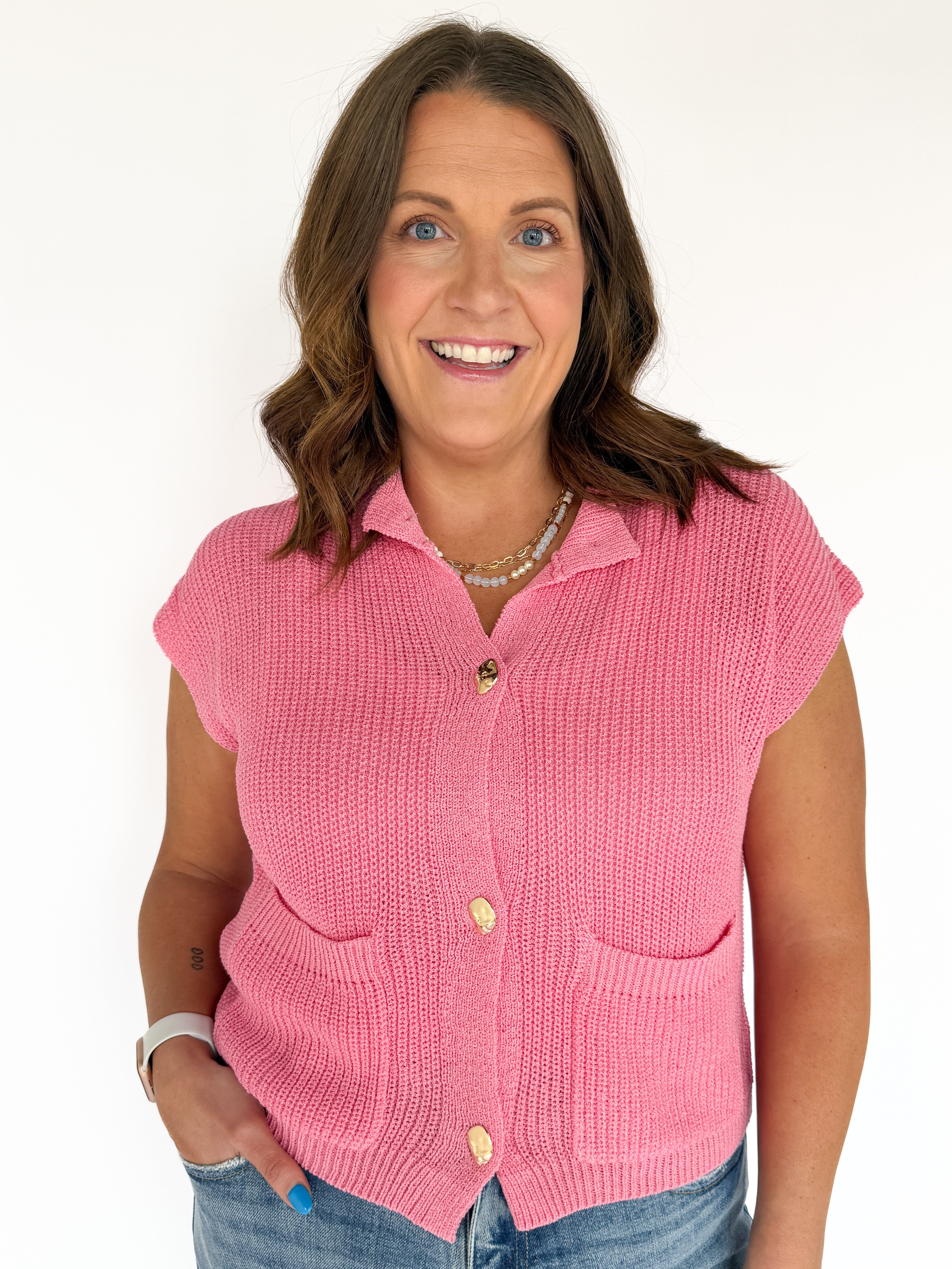 Lightweight Button Up Top- Pink - Ana Patricia Boutique