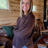 Round Neck Waffleknit Sweater- Brown