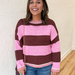 Bold Stripe Sweater- Burgundy/Pink - Ana Patricia Boutique