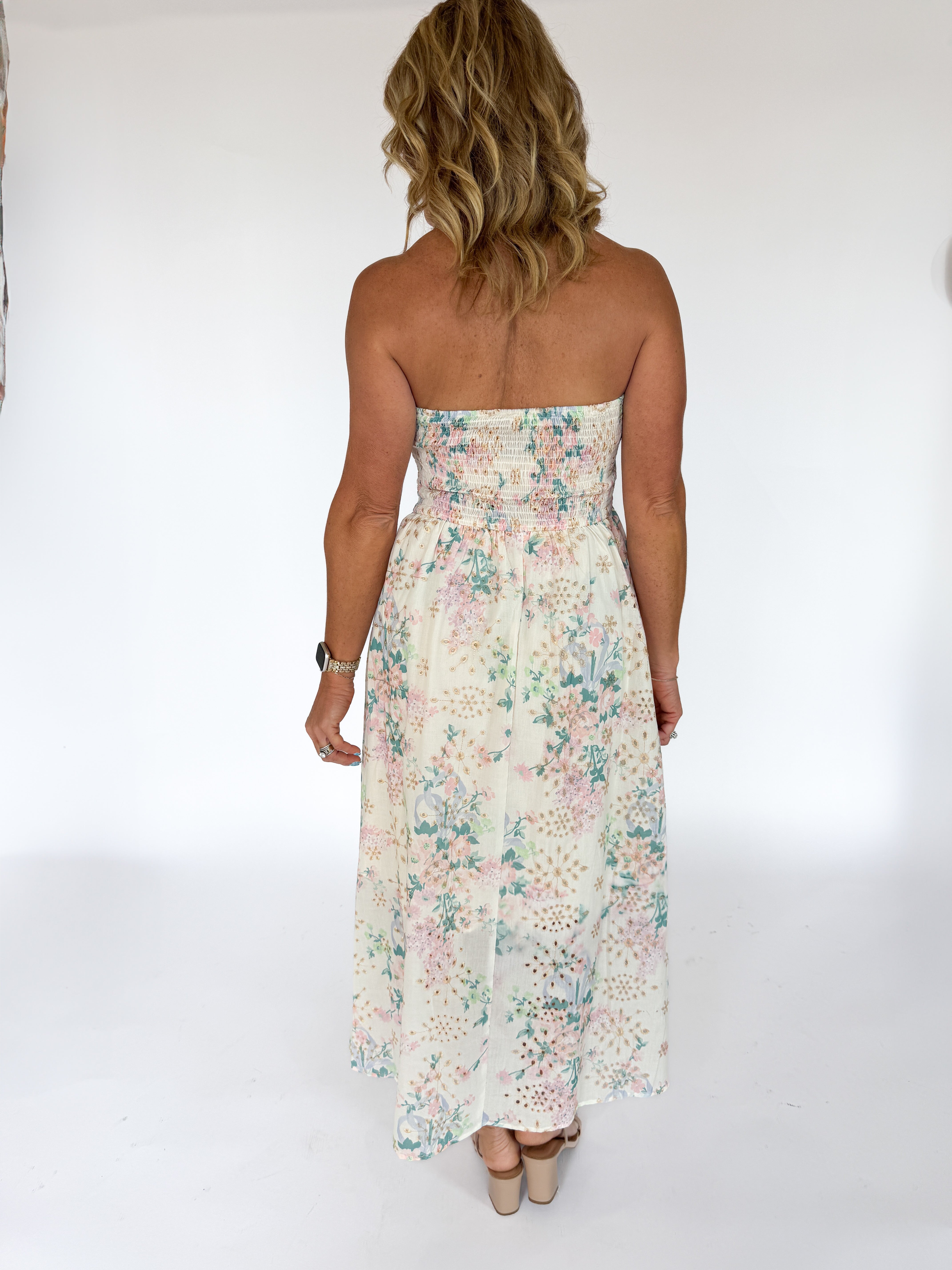 Strapless Floral Eyelet Dress - Ana Patricia Boutique