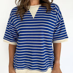 Stripe Oversized Tee- Royal Blue - Ana Patricia Boutique