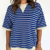 Stripe Oversized Tee- Royal Blue - Ana Patricia Boutique