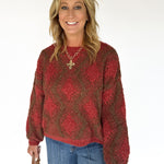Textured Diamond Sweater- Burgundy - Ana Patricia Boutique