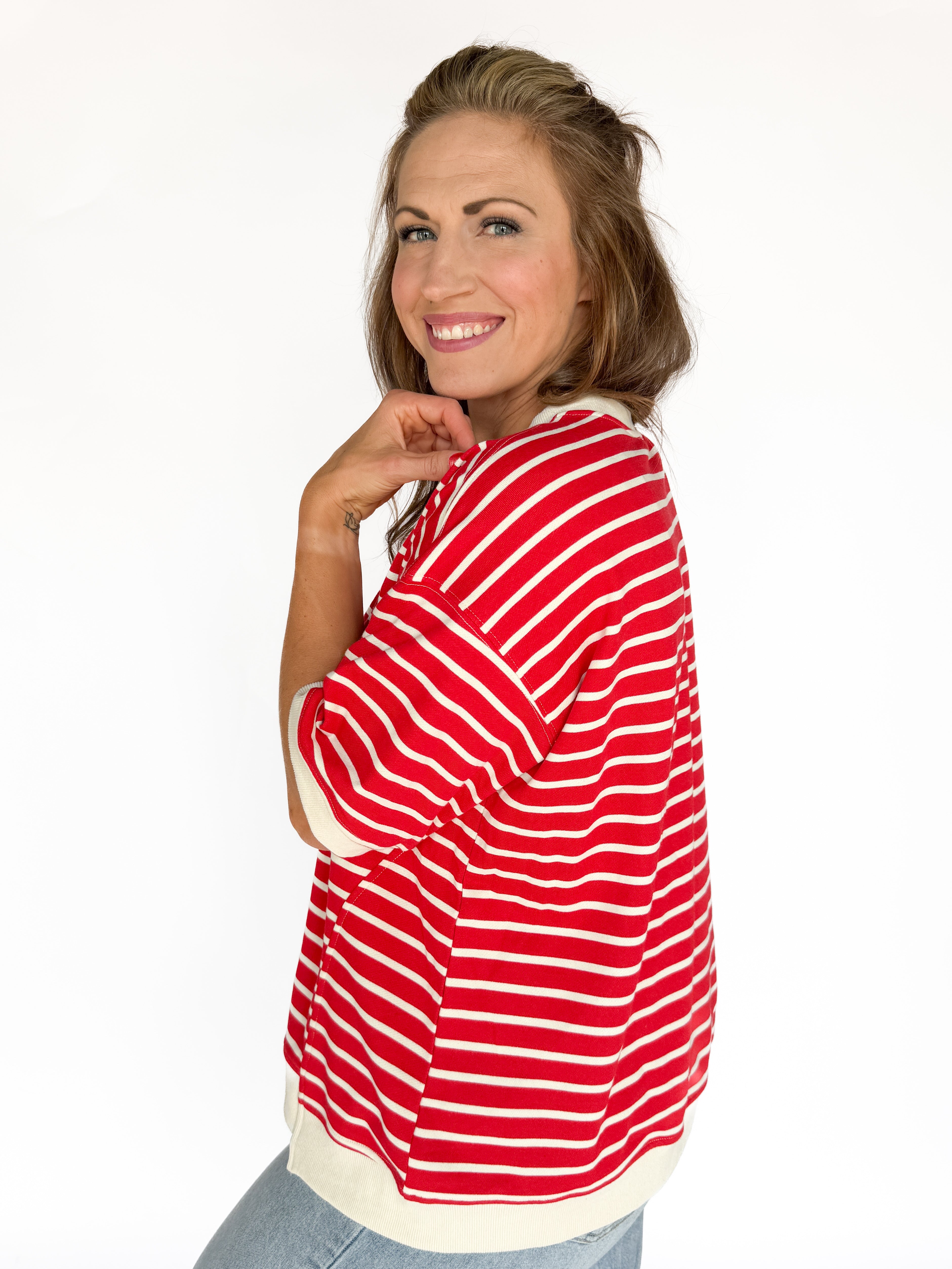 Stripe Oversized Tee- Red - Ana Patricia Boutique