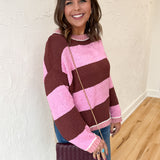 Bold Stripe Sweater- Burgundy/Pink