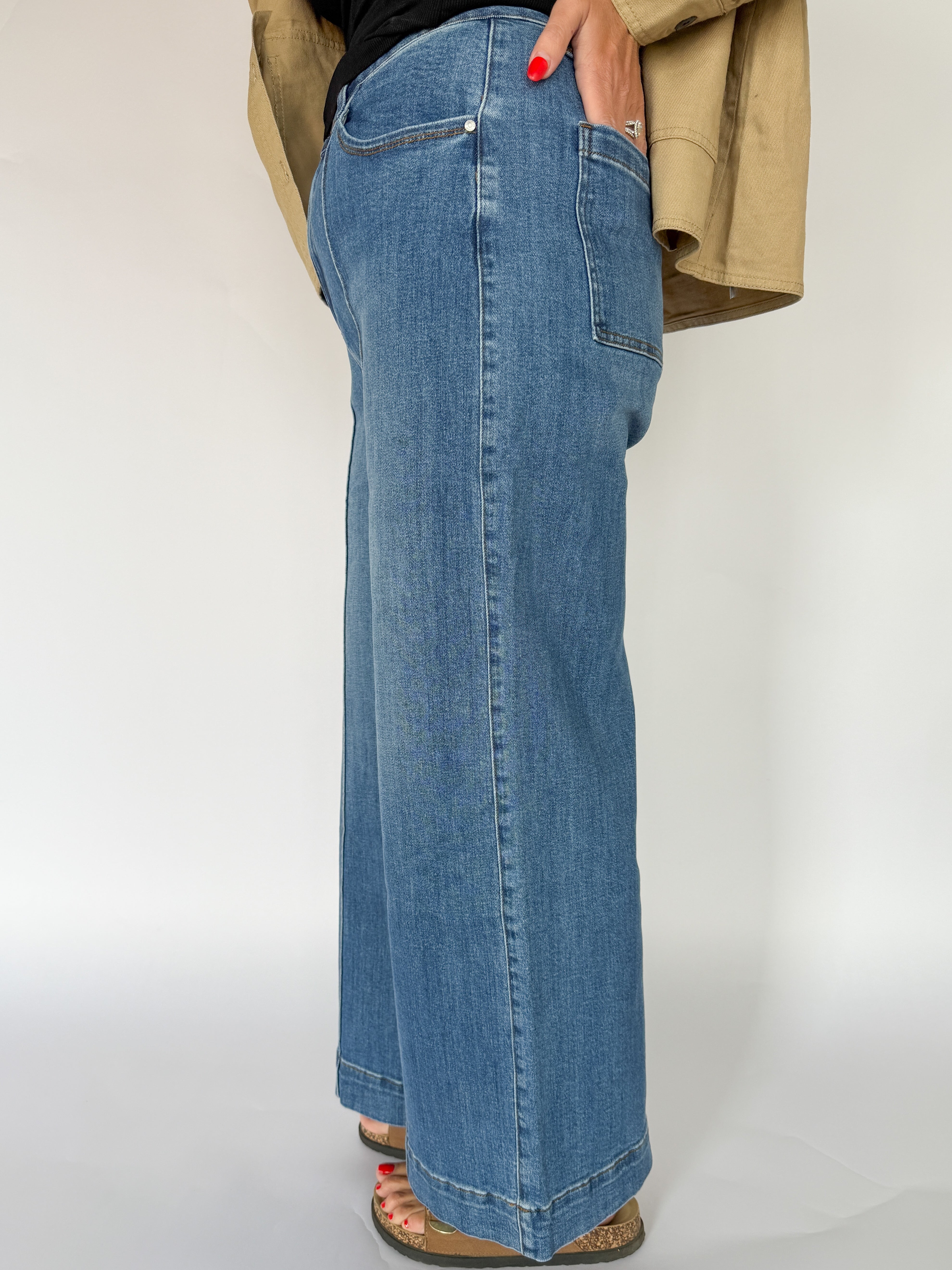 Pintuck Wide Leg Denim Jeans - Ana Patricia Boutique