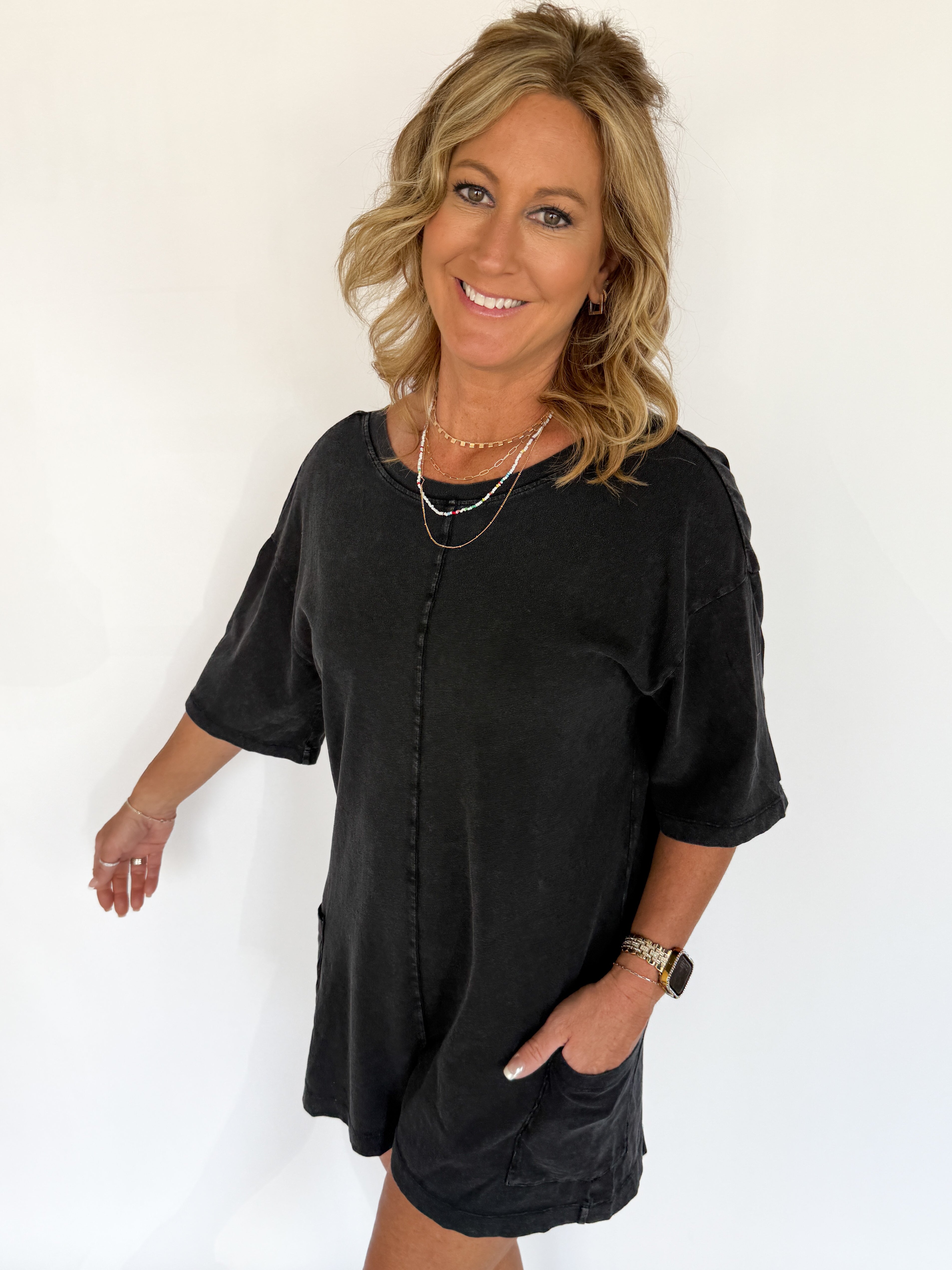 V Back Romper- Black - Ana Patricia Boutique