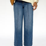 Pintuck Wide Leg Denim Jeans -Dark - Ana Patricia Boutique