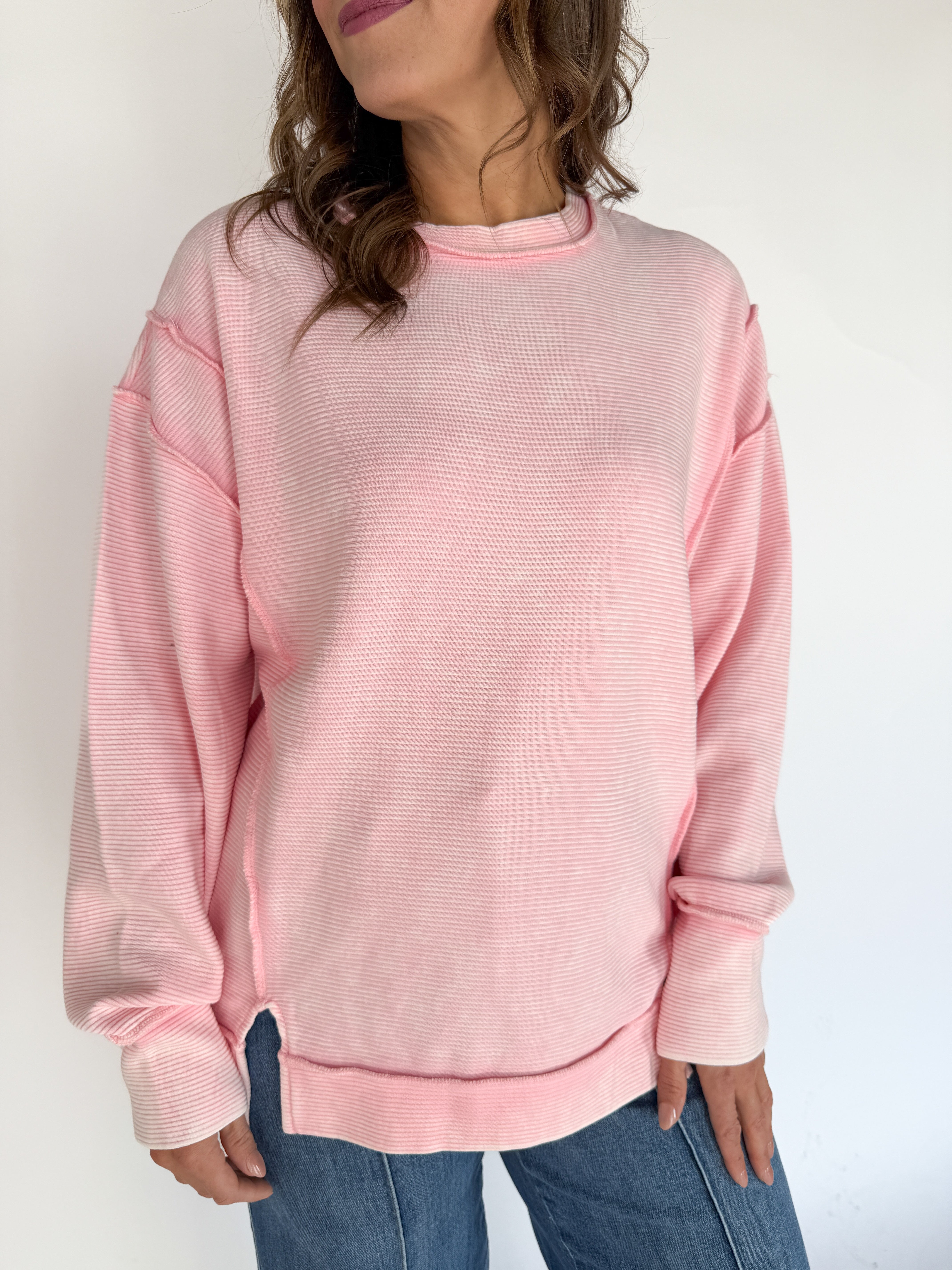 Double Ribbed Pullover- Pink - Ana Patricia Boutique