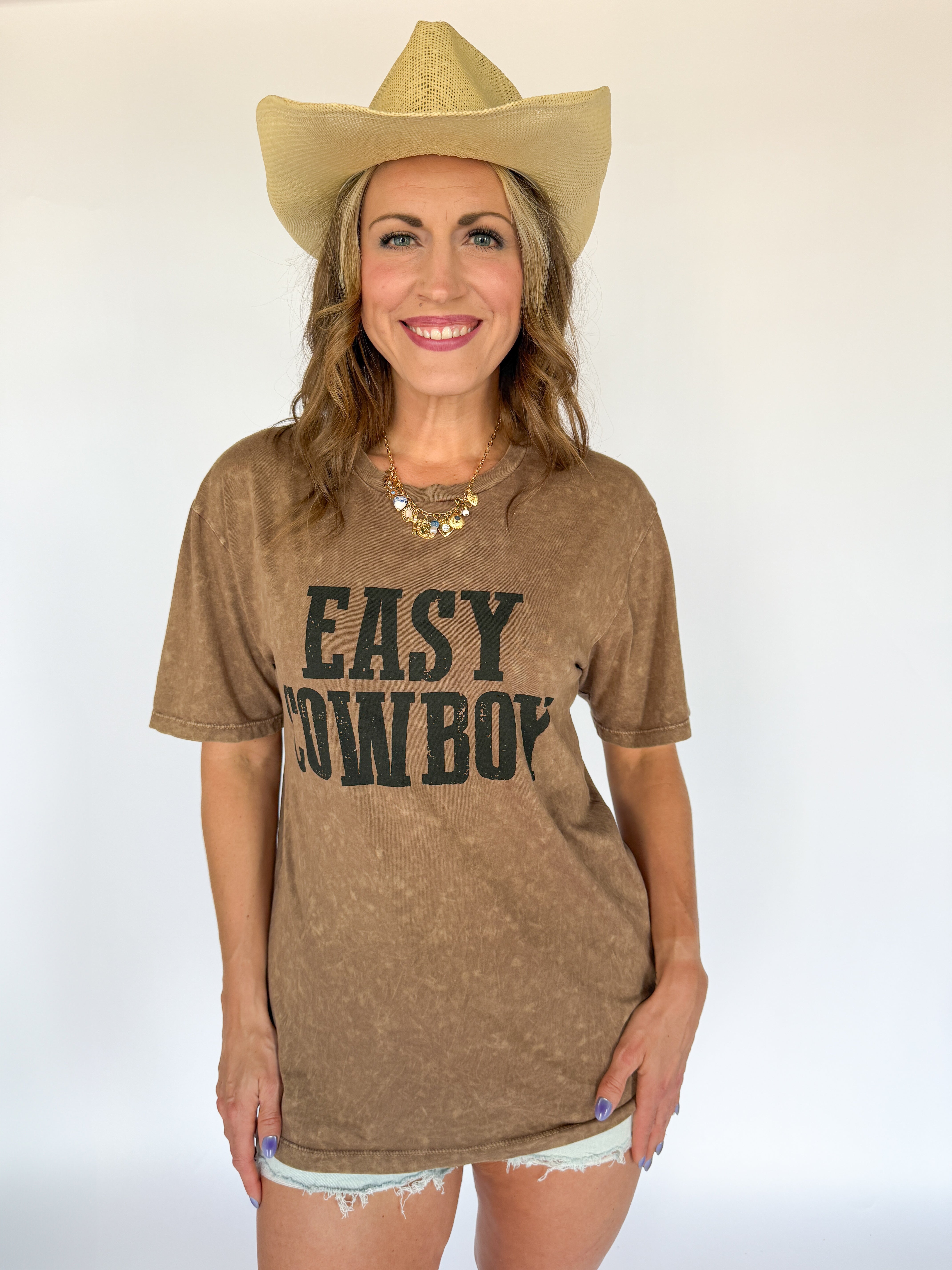 Easy Cowboy Graphic Tee- Mocha - Ana Patricia Boutique