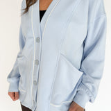Scuba Piping Cardi- Blue/Cream - Ana Patricia Boutique