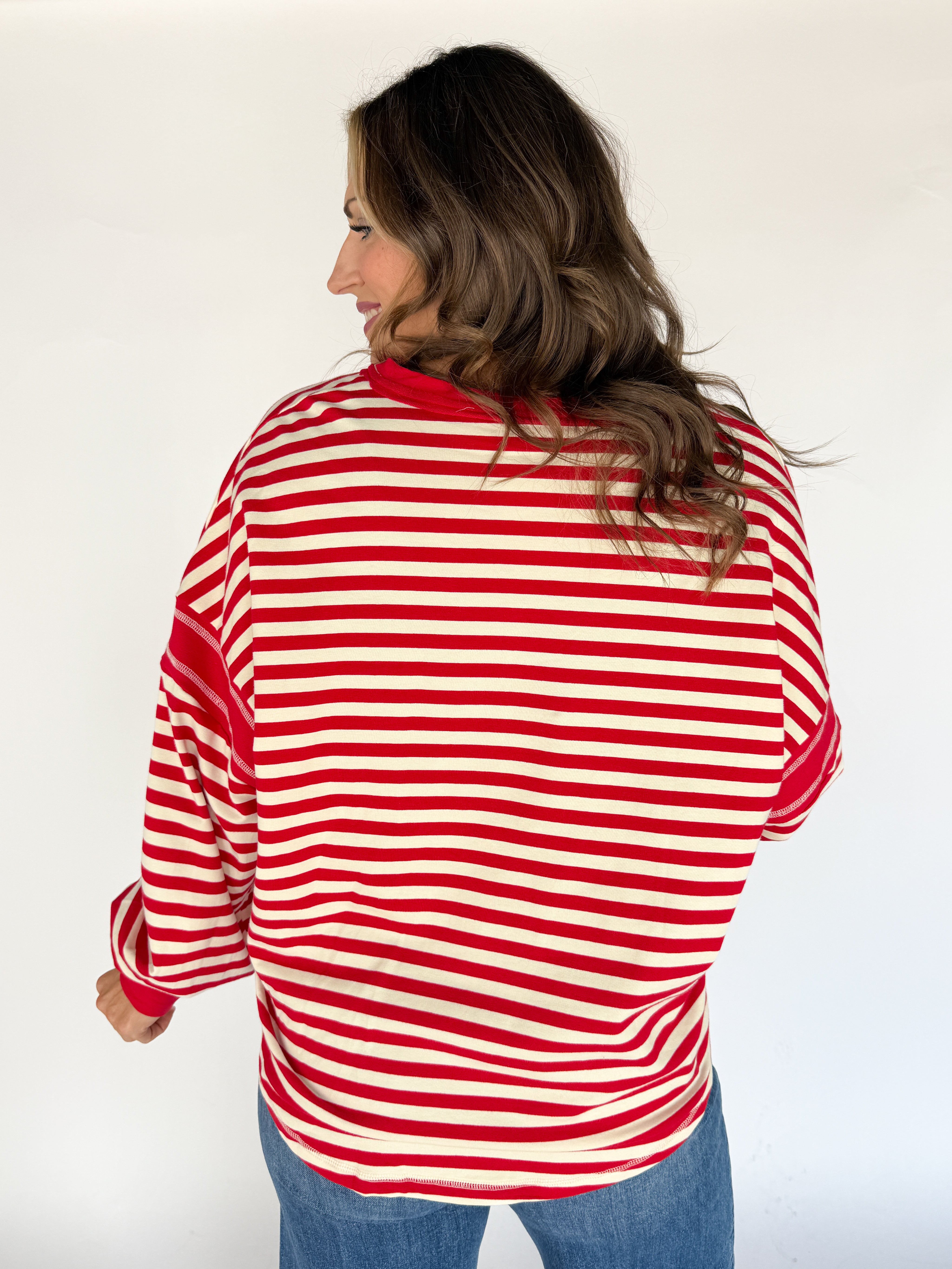 Balloon Sleeve Stripe Pullover- Red/Cream - Ana Patricia Boutique