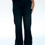 90's Cuff Hem Straight Jeans -Black - Ana Patricia Boutique