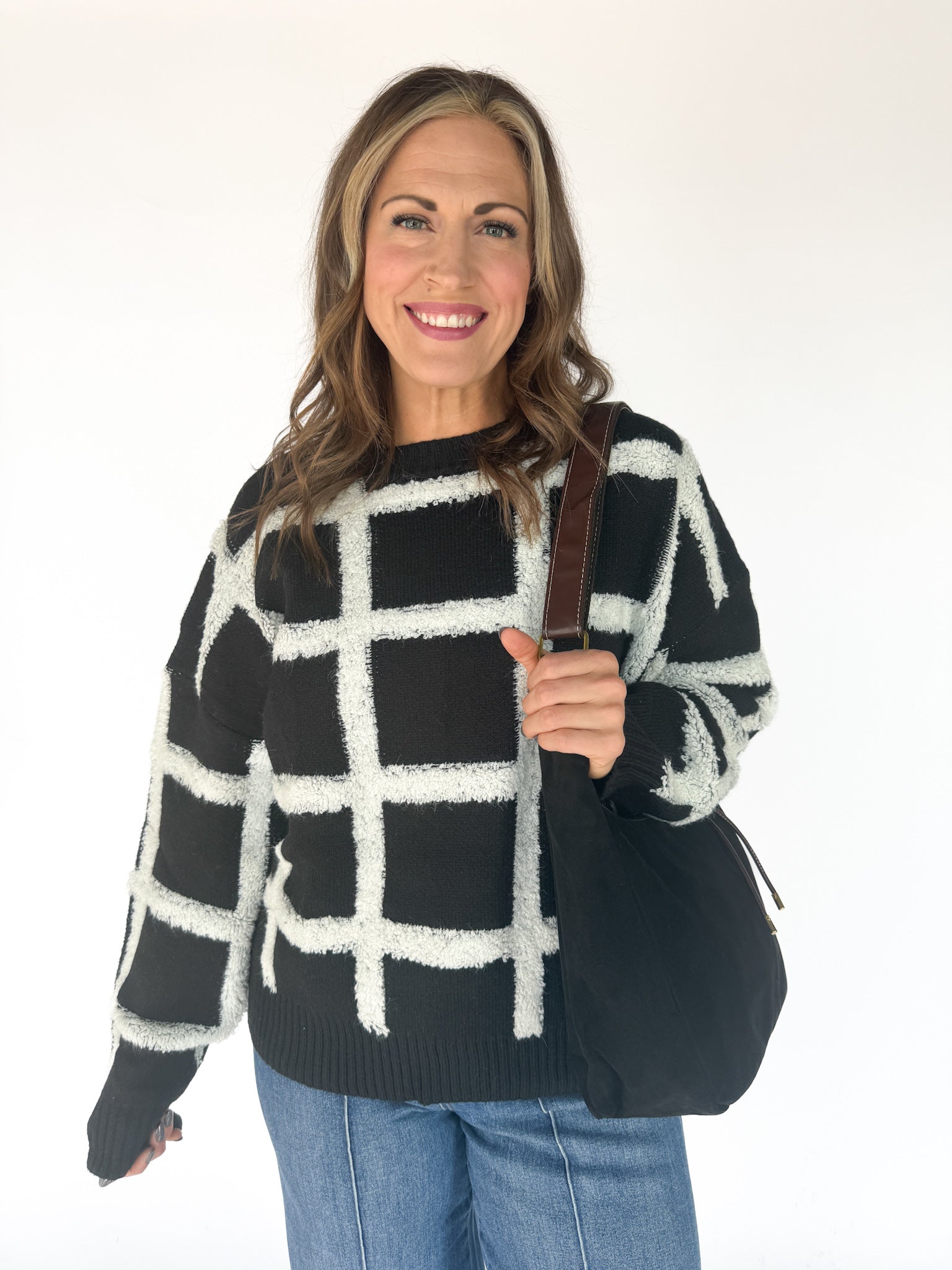 Black and White Check Sweater - Ana Patricia Boutique