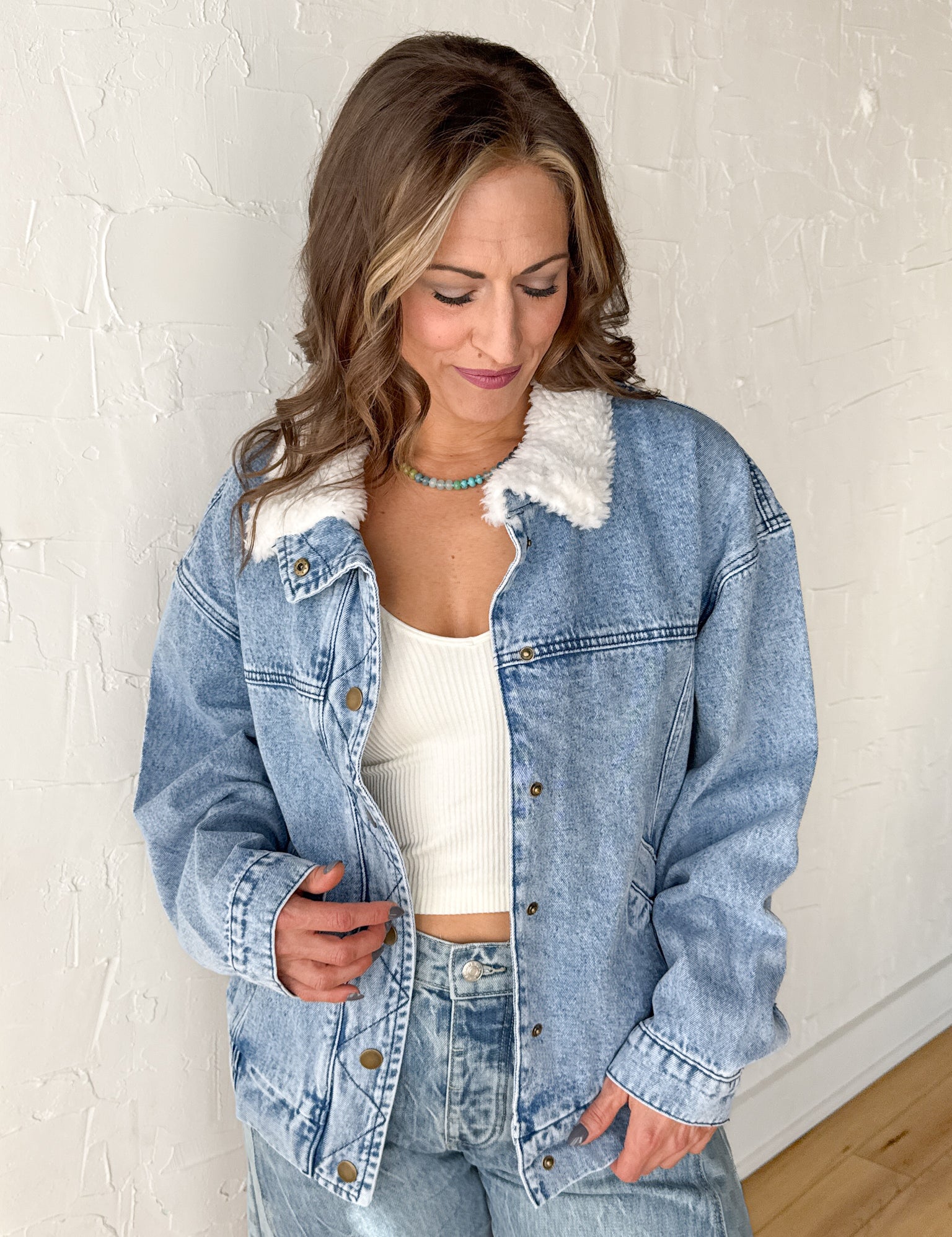 Sherpa Collared Denim Jacket - Ana Patricia Boutique