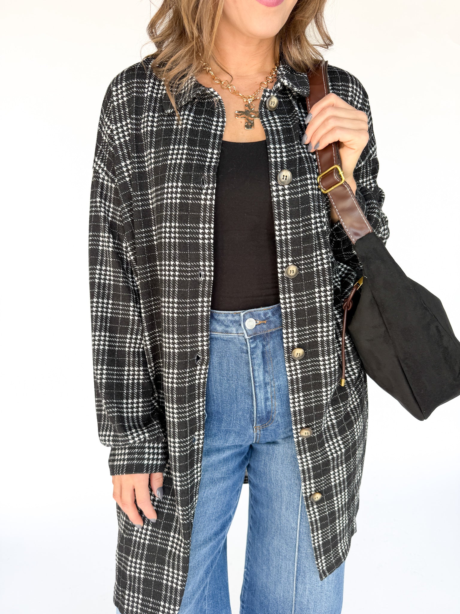 Plaid Brushed Jacket-Black/White - Ana Patricia Boutique