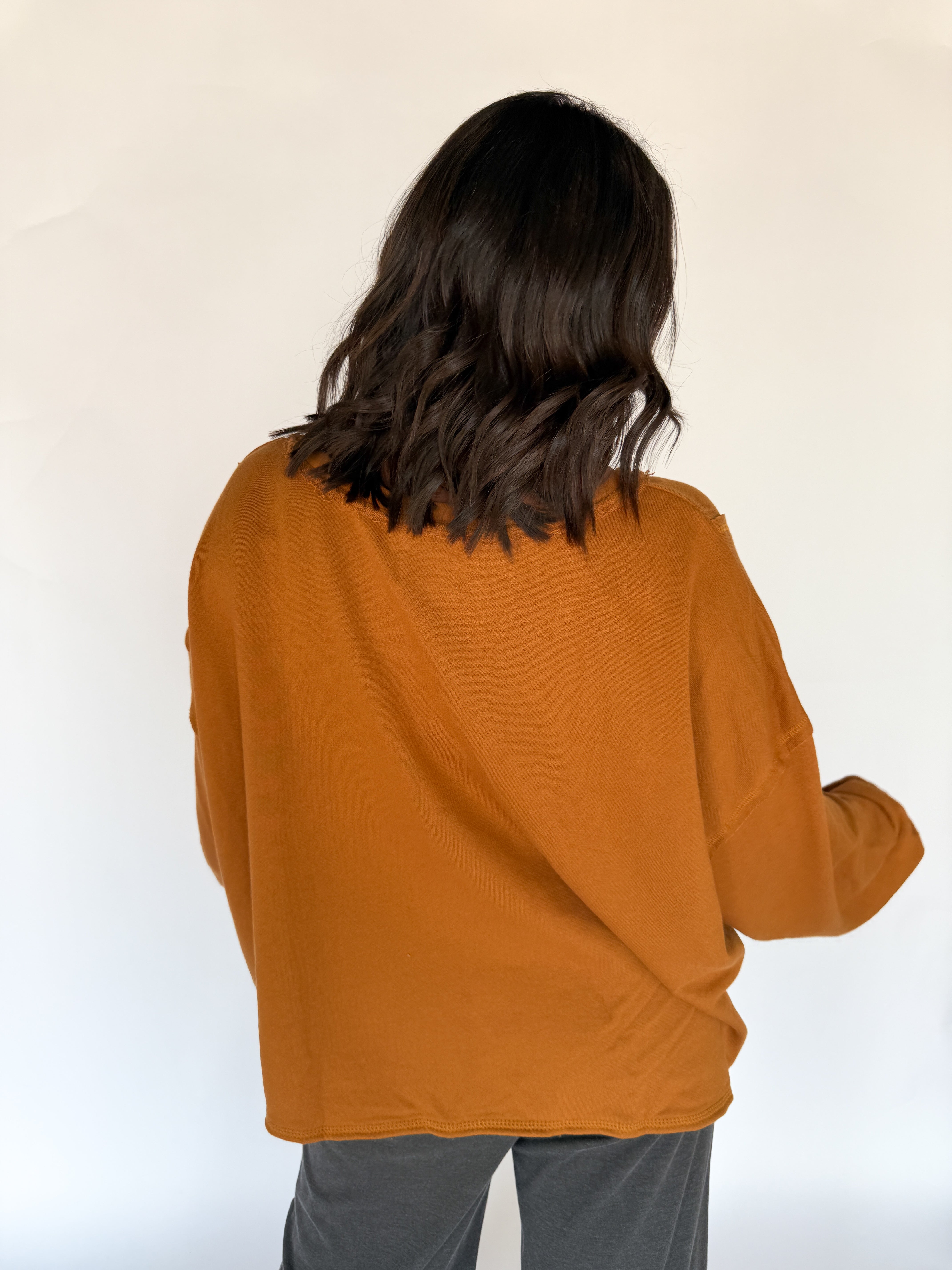 Rust Oversized V Neck Pullover - Ana Patricia Boutique