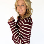 Collared Button Down Sweater- Wine/Ivory - Ana Patricia Boutique