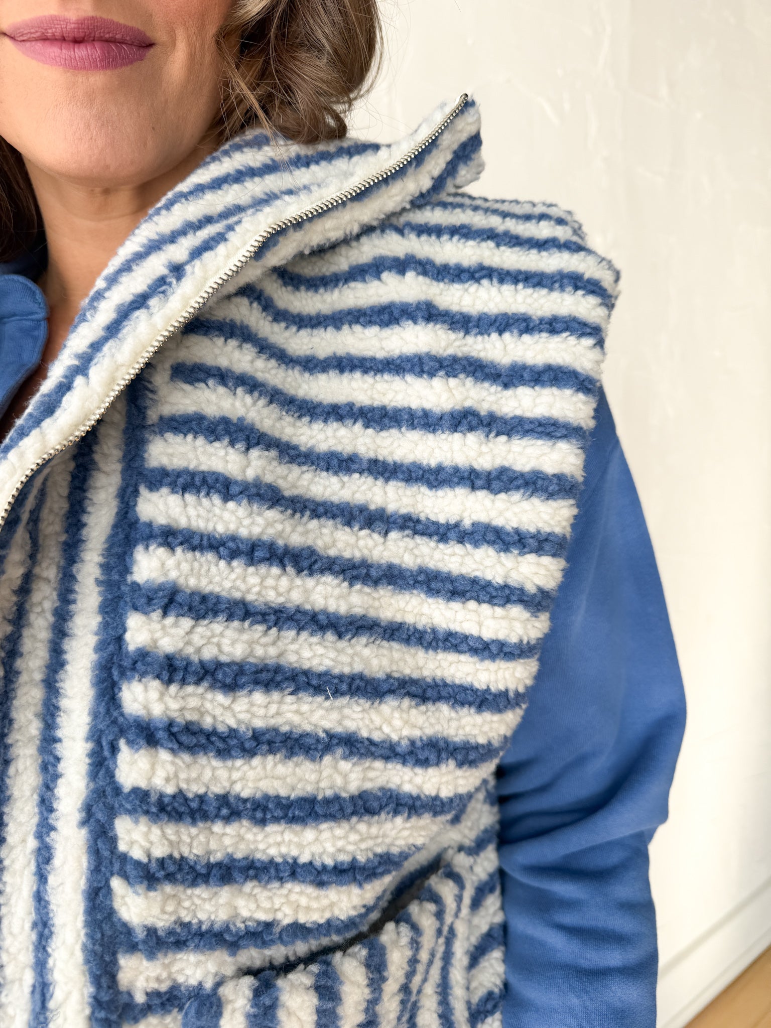 Stripe Zip Up Vest- Blue - Ana Patricia Boutique