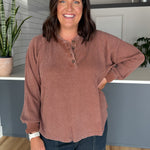 Washed Henley Top- Chestnut - Ana Patricia Boutique