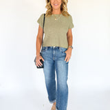 Textured Crewneck Sweater Top- Olive - Ana Patricia Boutique