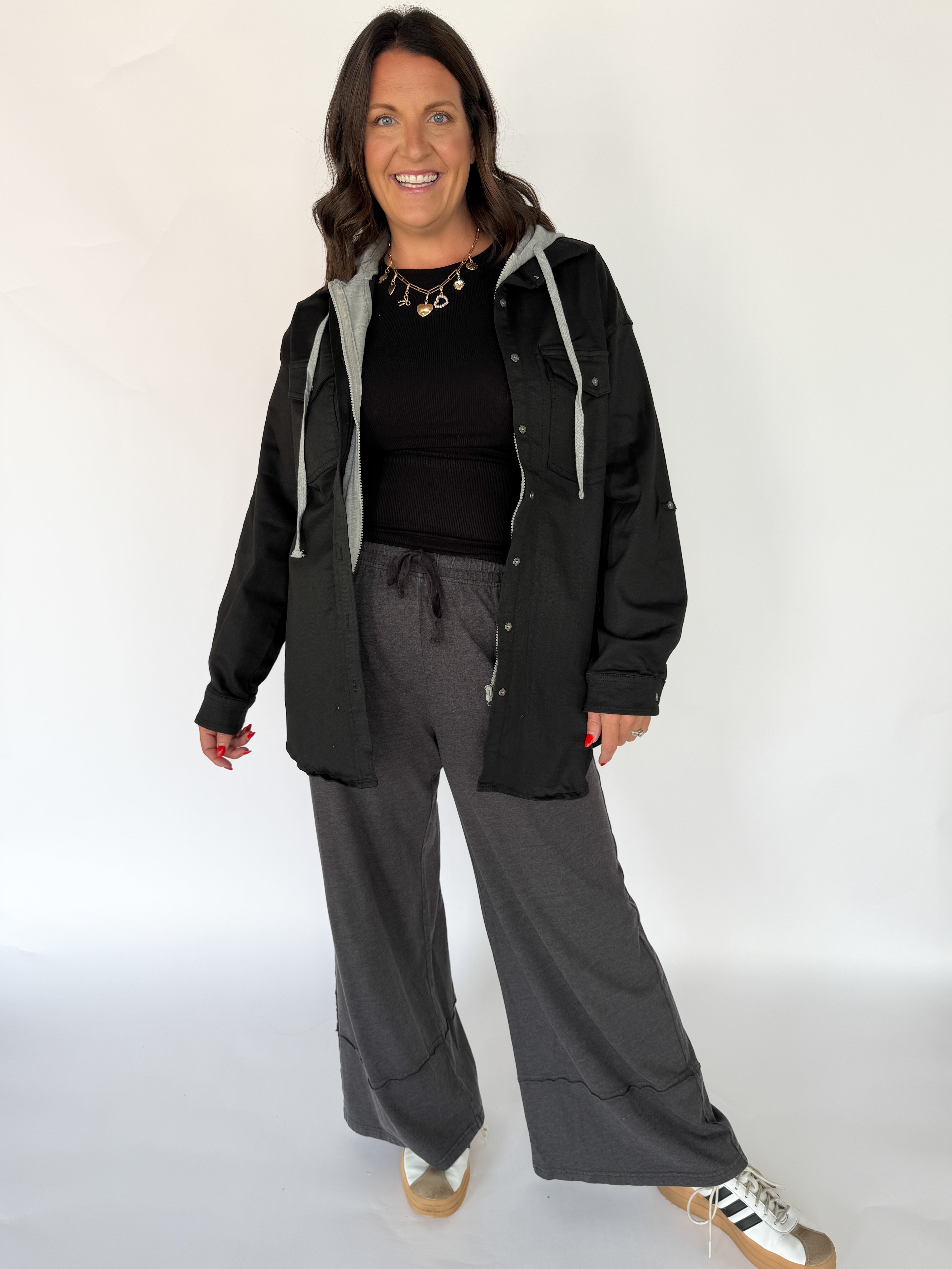 Denim Hoodie Jacket- Black - Ana Patricia Boutique