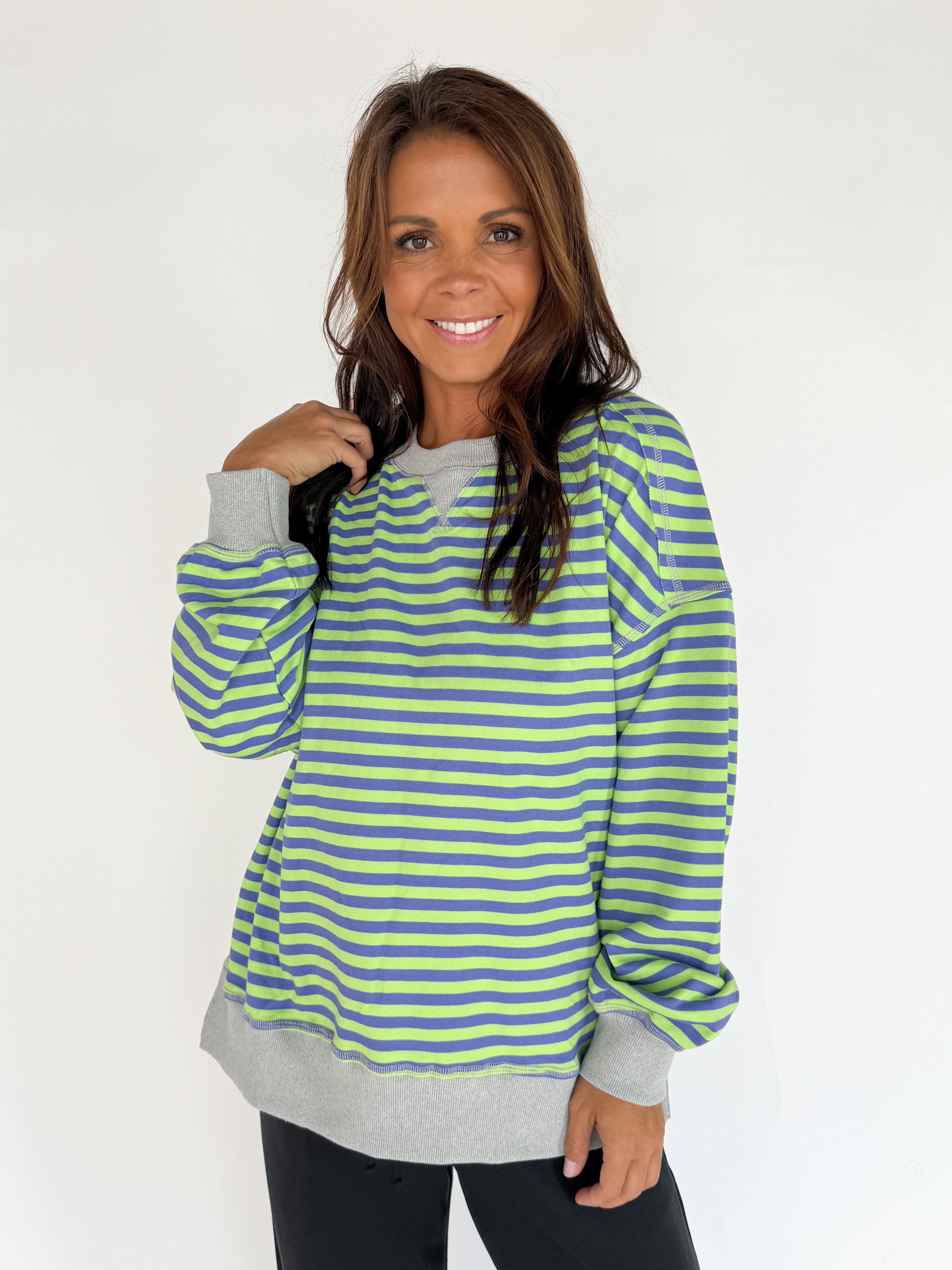 Stripe Comfy Pullover-Green/Blue - Ana Patricia Boutique