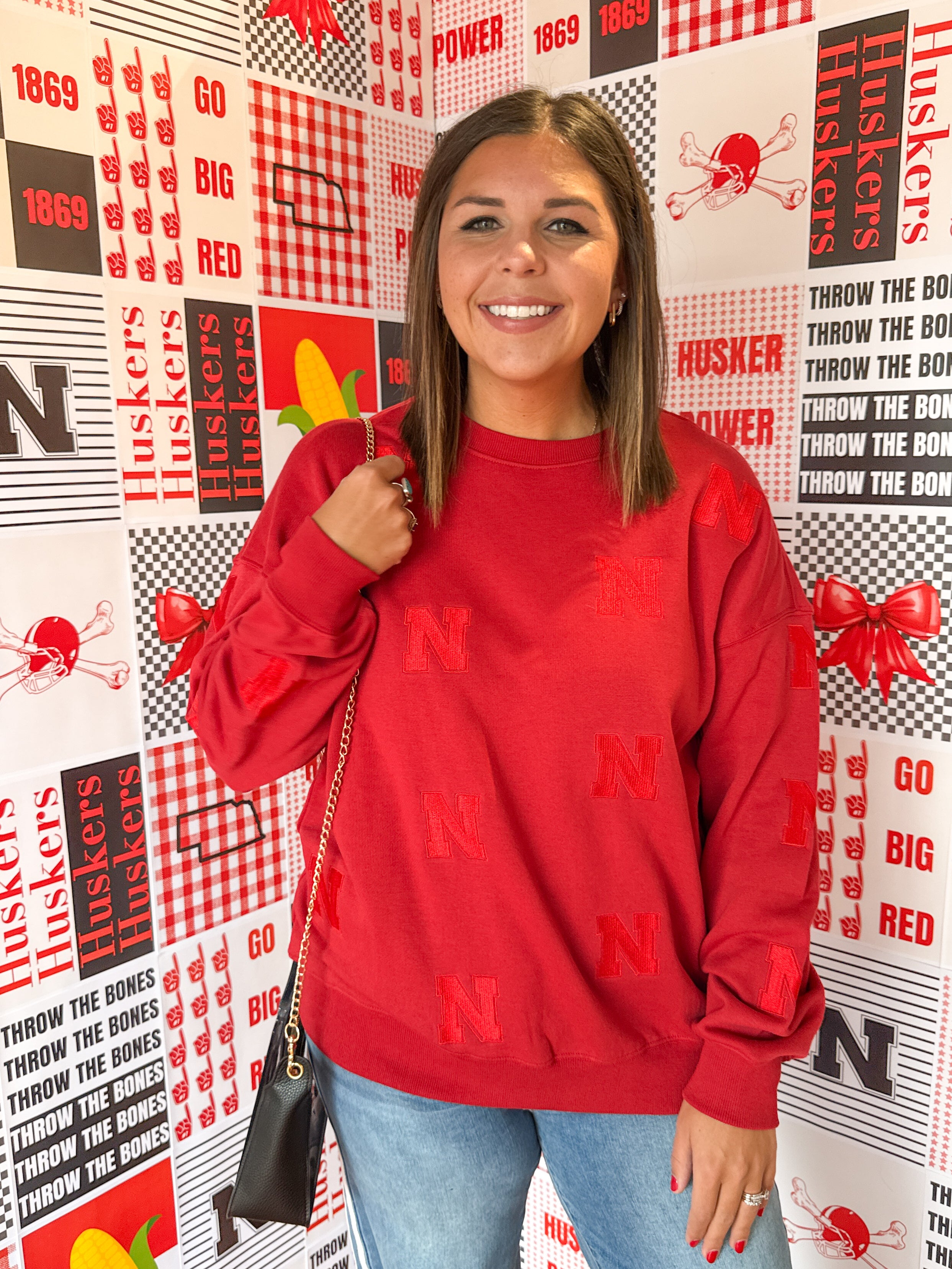 Nebraska Ritter Crewneck- Red - Ana Patricia Boutique
