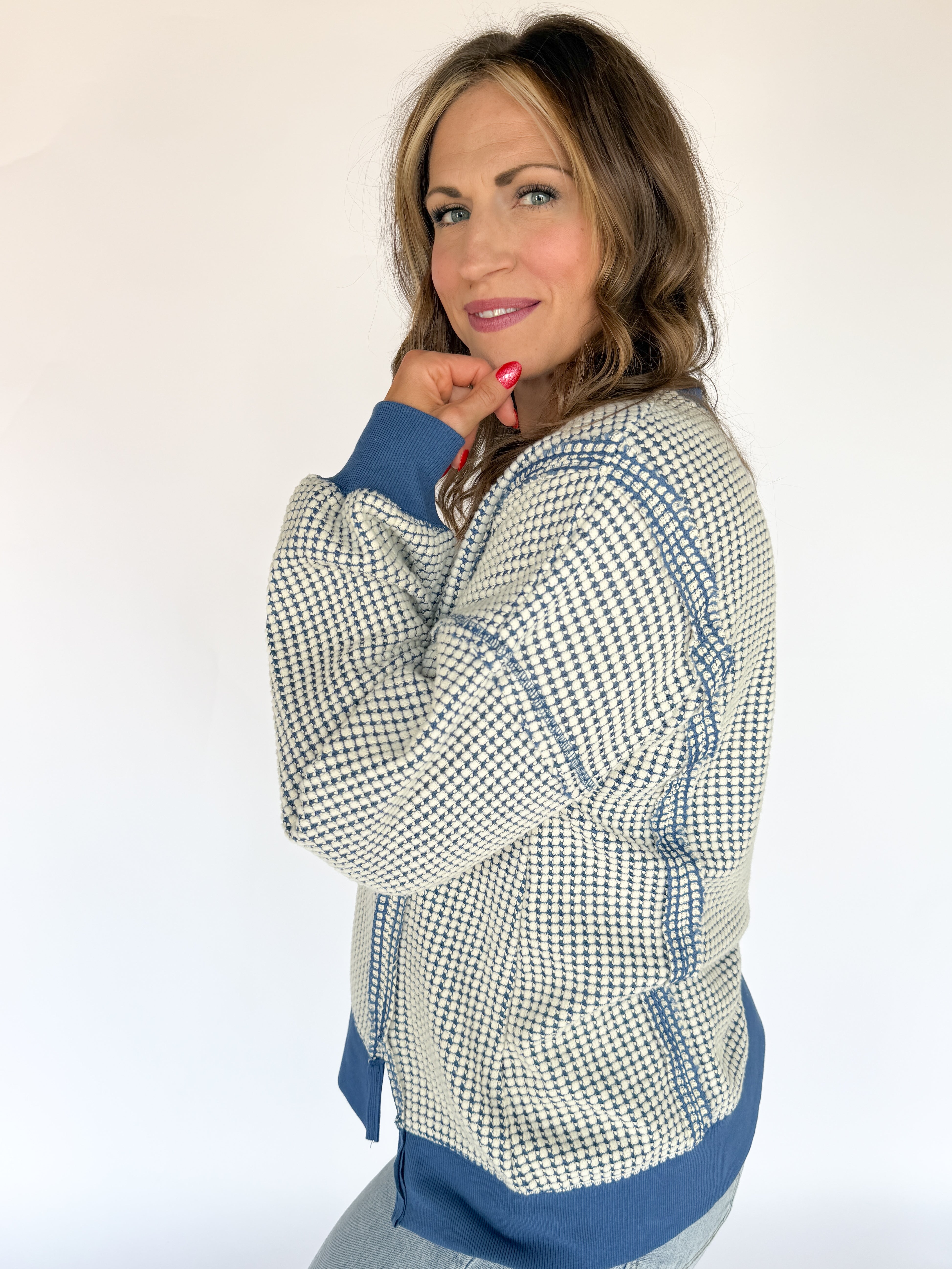Oversized Waffleknit Pullover- Navy - Ana Patricia Boutique