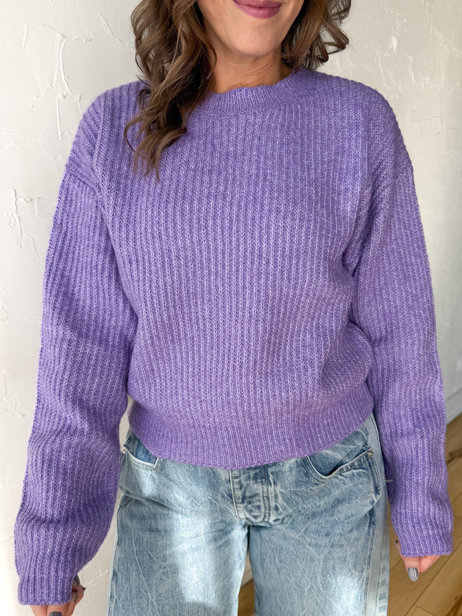 Ribbed Crewneck Sweater- Purple - Ana Patricia Boutique