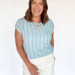 Cap Sleeve Textured Tee- Blue - Ana Patricia Boutique