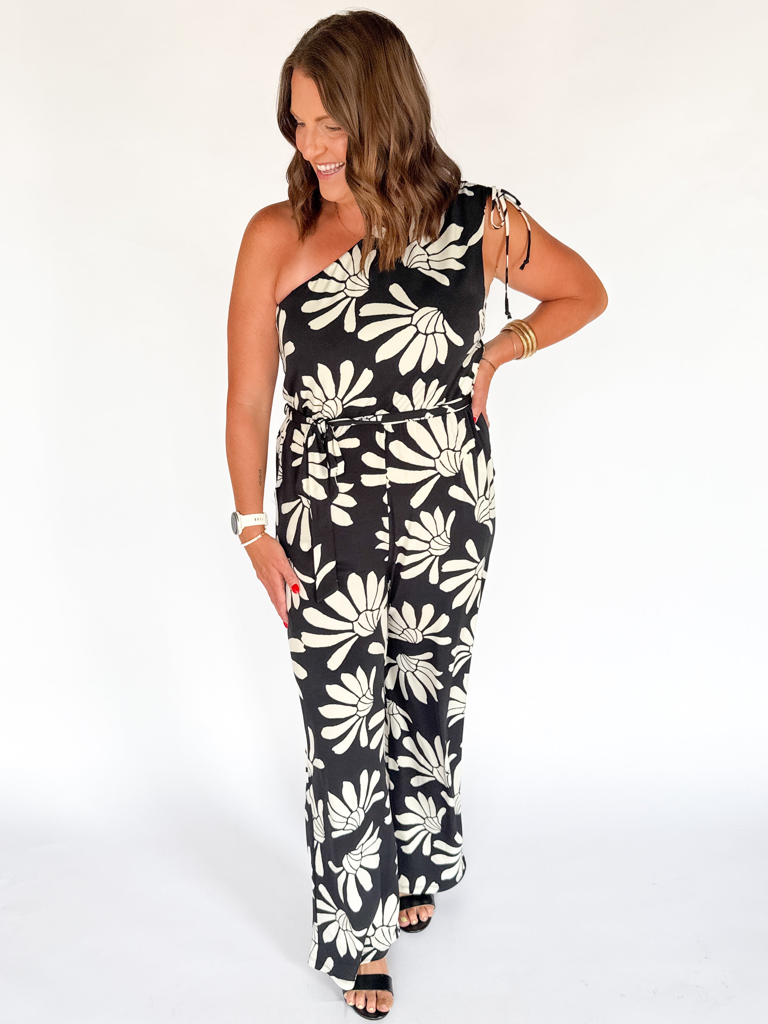 One Shoulder Wide Leg Jumpsuit- Black - Ana Patricia Boutique