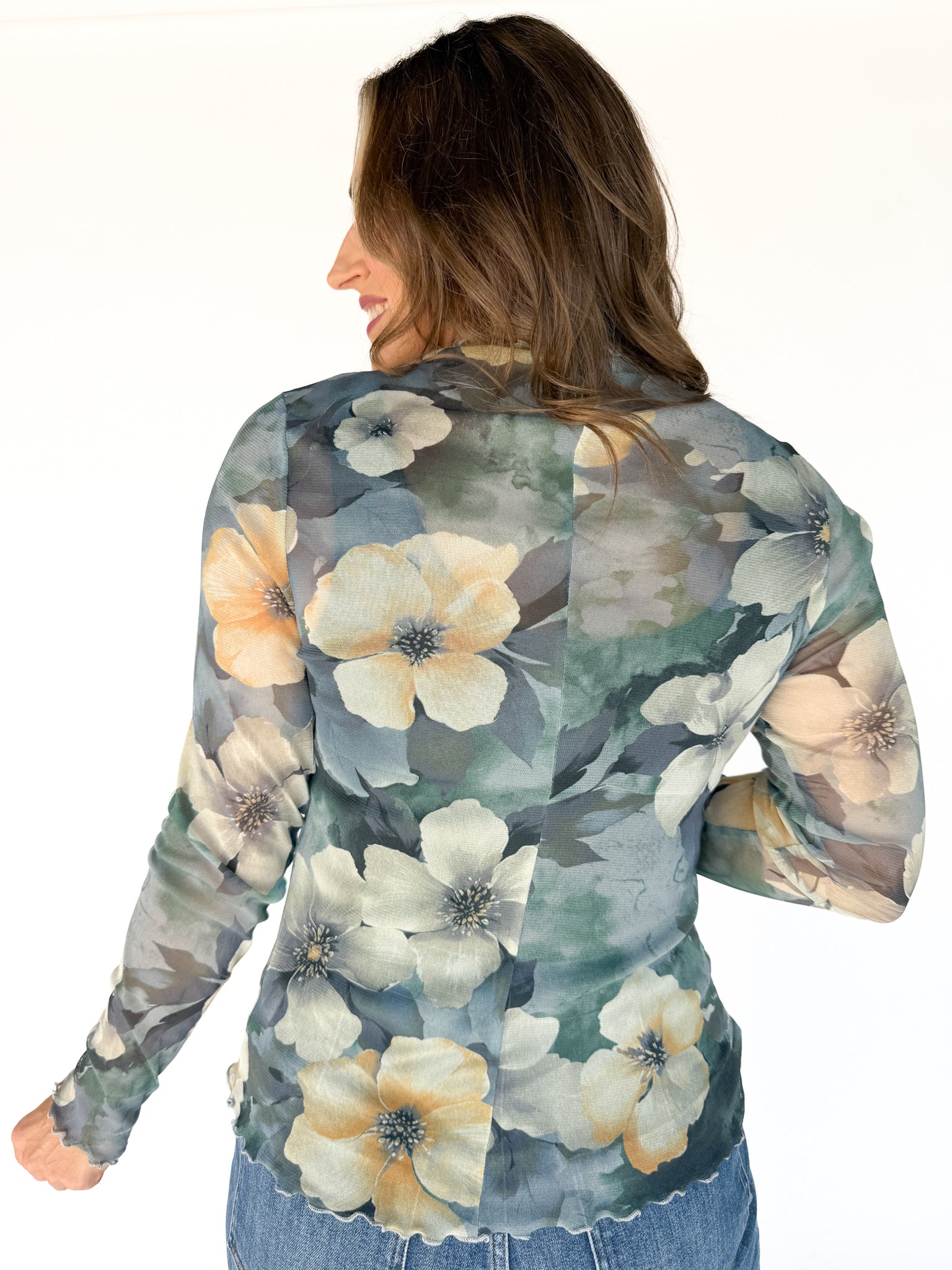 Mesh Floral Top- Blue - Ana Patricia Boutique