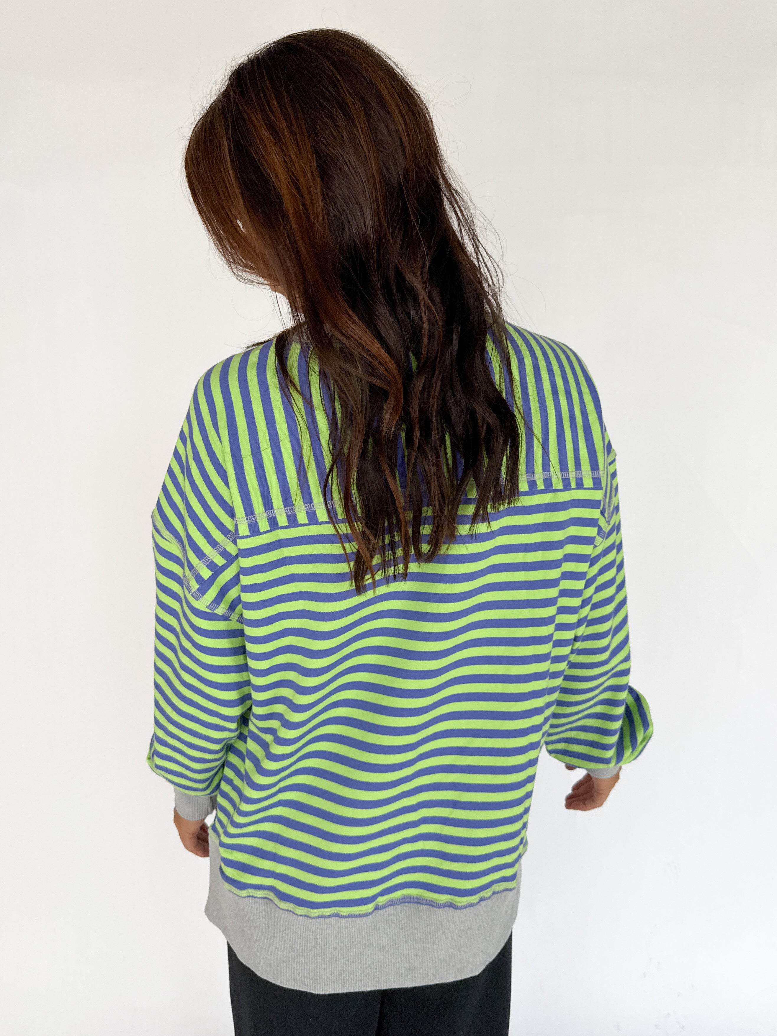 Stripe Comfy Pullover-Green/Blue - Ana Patricia Boutique