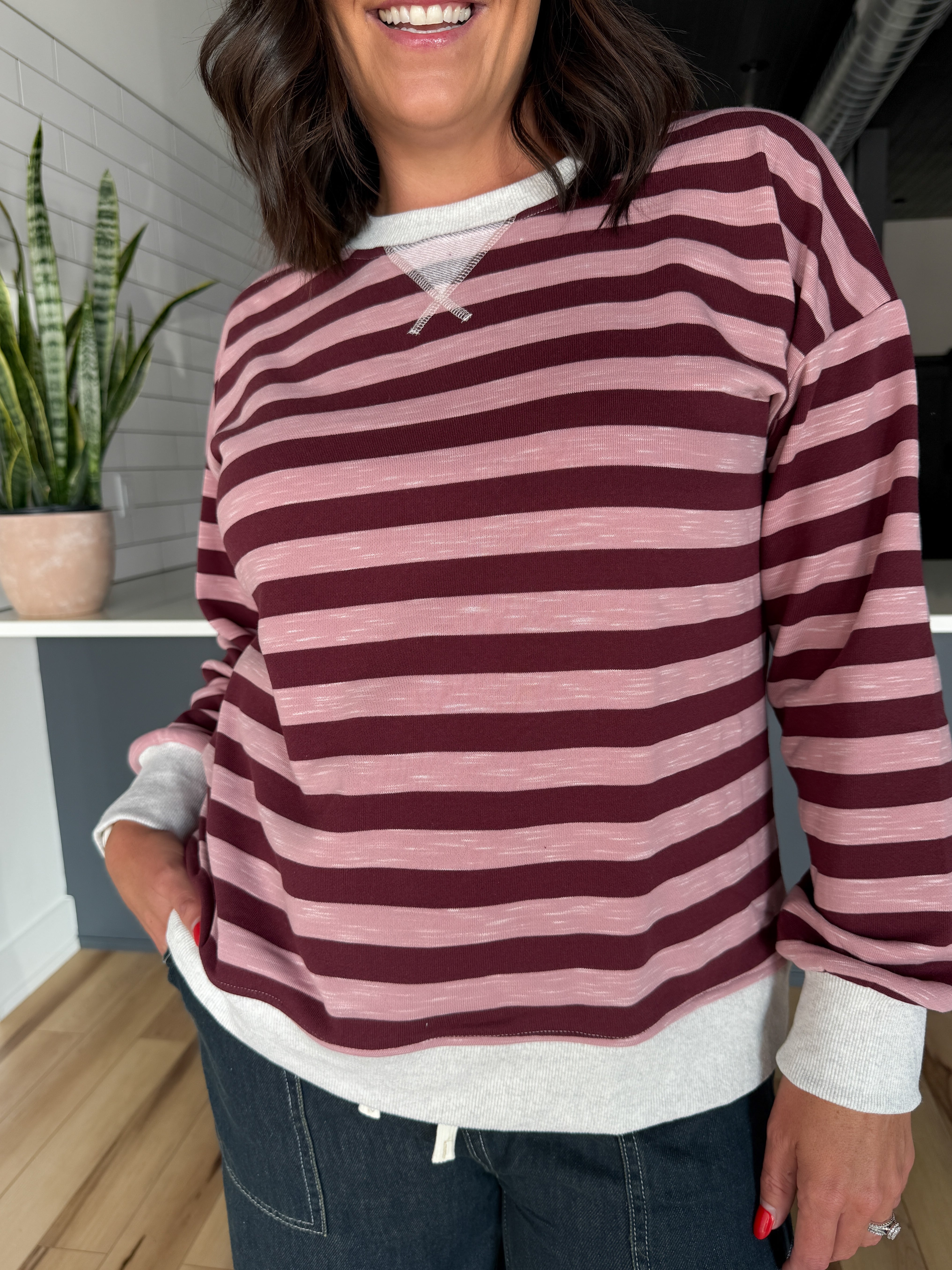 Color Contrast Pullover- Wine/Pink - Ana Patricia Boutique