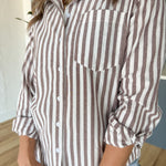 Stripe Button Down Top- Brown - Ana Patricia Boutique
