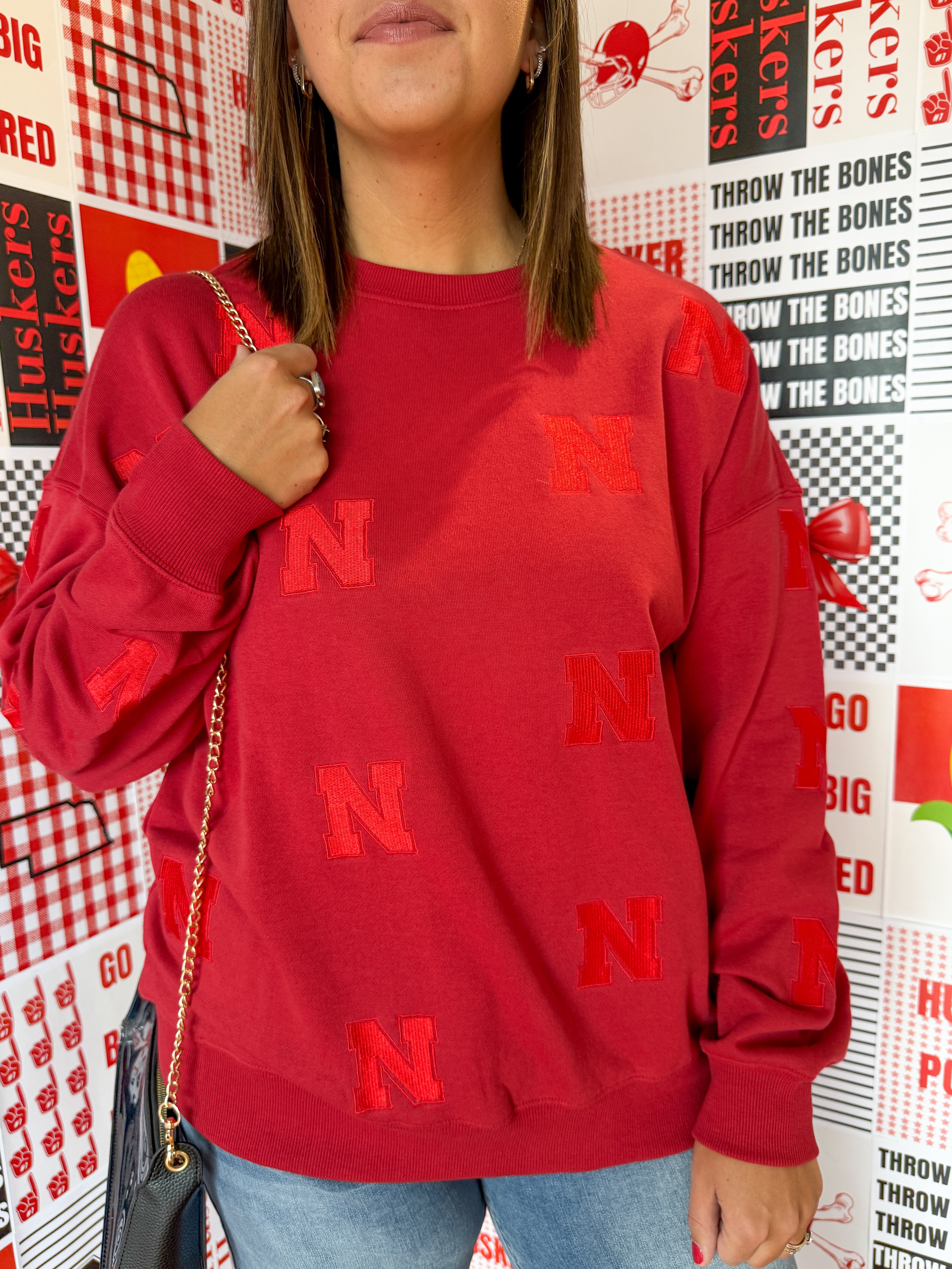 Nebraska Ritter Crewneck- Red - Ana Patricia Boutique