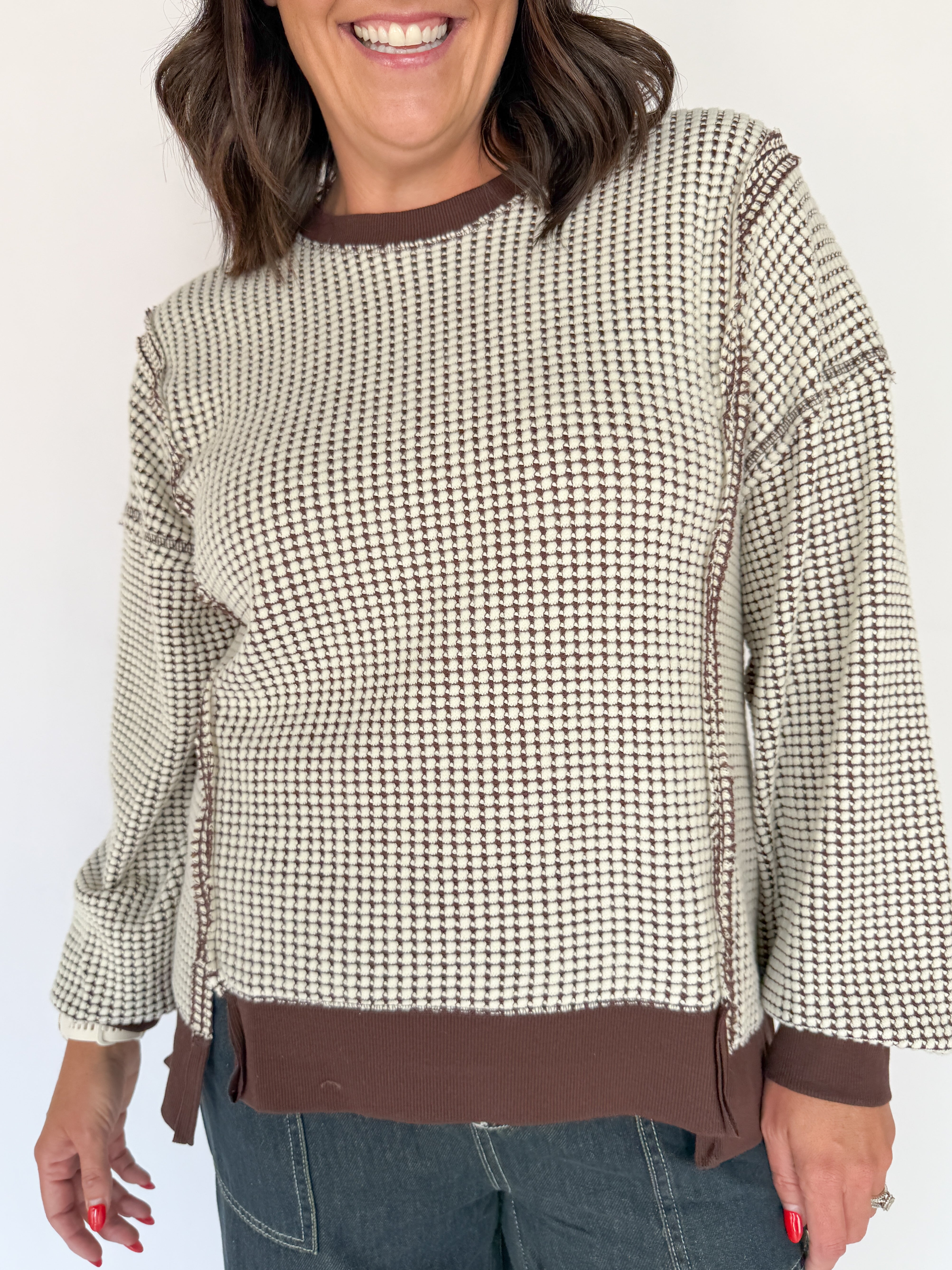 Oversized Waffleknit Pullover- Chocolate - Ana Patricia Boutique
