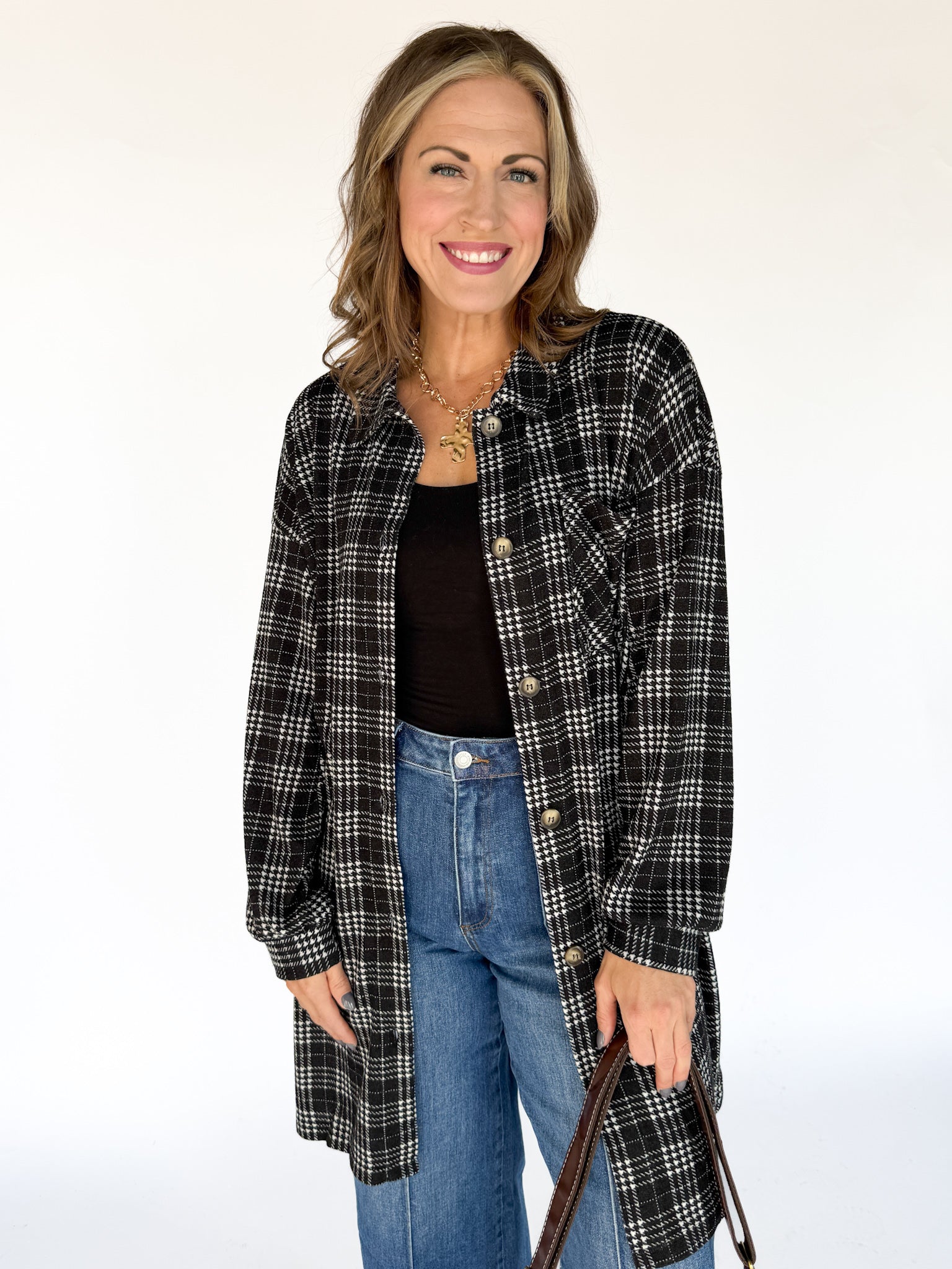 Plaid Brushed Jacket-Black/White - Ana Patricia Boutique