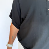 Half Button Down Top- Black - Ana Patricia Boutique