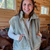 Oversized Sherpa Vest- Olive