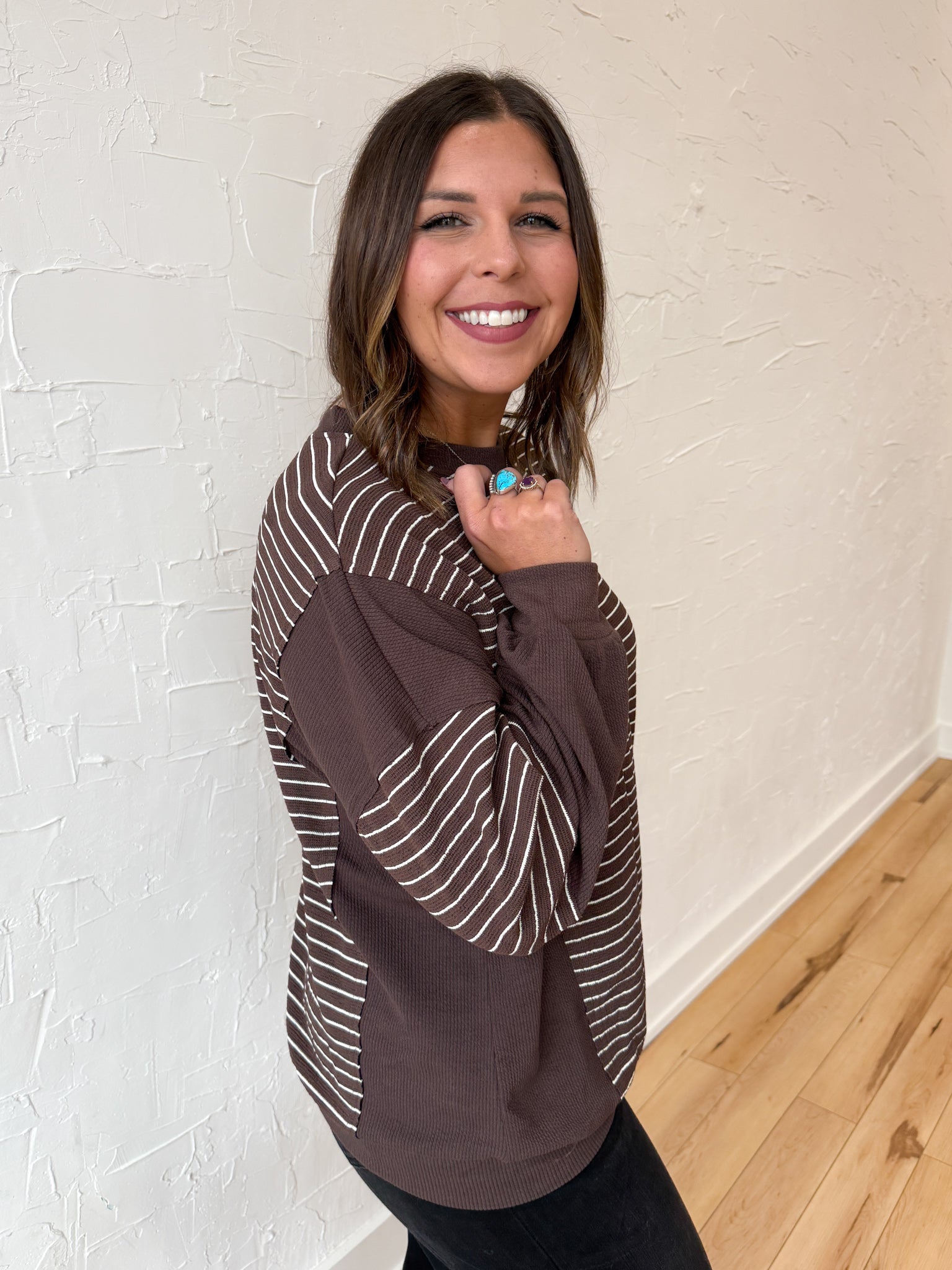 Contrasting Stripe Top- Brown - Ana Patricia Boutique