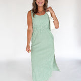 Stripe Open Back Maxi Dress- Green - Ana Patricia Boutique