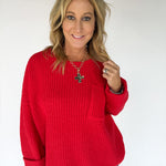 Oversized Front Pocket Sweater- Red - Ana Patricia Boutique